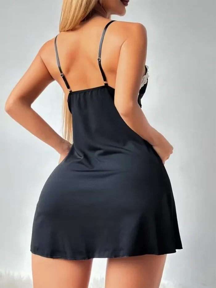 Lace Trim Hip-Hugging Side Slit Chemise Nightgown - Image 7