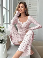 Two-Piece Floral Print Long Sleeve & Pants Pajama Set - Image 12
