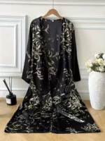 Floral Print Satin Robe with V-Neck and Belt - Image 13