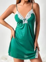Lace Trim Hip-Hugging Side Slit Chemise Nightgown - Image 13