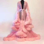 Glamorous Sheer Feather Trim Long Robe