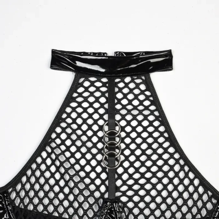 Latex Teddy Babydolls Leather Fishnet See-Through Teddy Lingerie Zip Crotch Bodysuits - Image 13