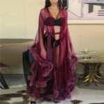 Glamorous Sheer Feather Trim Long Robe - Image 4