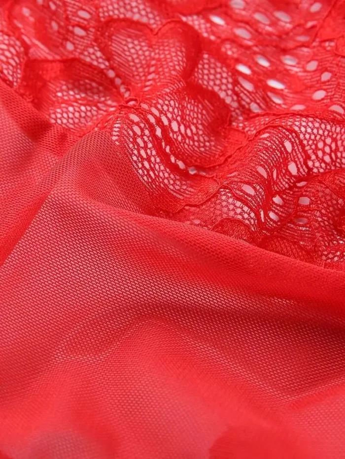 Sexy Floral Lace Trim Open Bust Crotchless Teddy Lingerie - Image 9