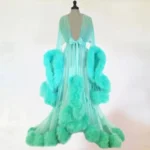 Glamorous Sheer Feather Trim Long Robe - Image 12