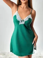 Lace Trim Hip-Hugging Side Slit Chemise Nightgown - Image 15