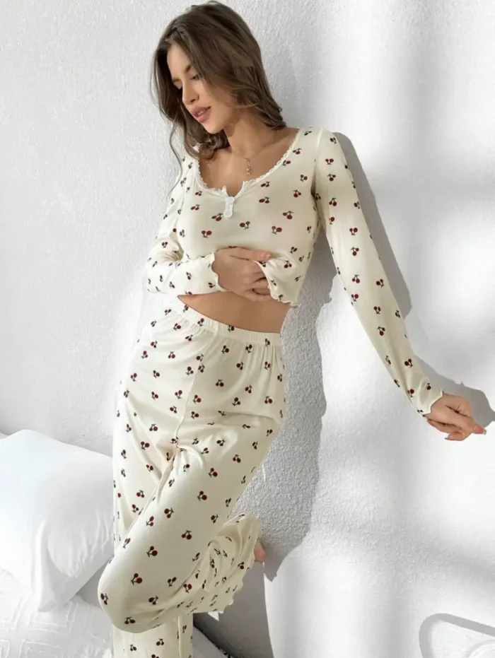 Two-Piece Floral Print Long Sleeve & Pants Pajama Set - Image 15
