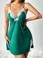 Lace Trim Hip-Hugging Side Slit Chemise Nightgown - Image 16