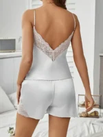 Satin Lace-Trim Cami Shorts Pajamas Set - Image 16