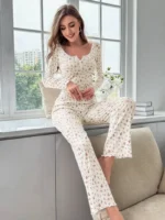 Two-Piece Floral Print Long Sleeve & Pants Pajama Set - Image 16