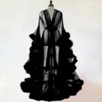 Glamorous Sheer Feather Trim Long Robe - Image 8