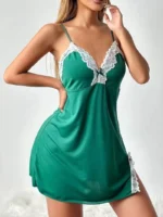 Lace Trim Hip-Hugging Side Slit Chemise Nightgown - Image 17