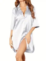 Satin Button-Down Shirt Nightdress - Image 17