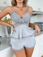 Lace Trim Cami Shorts Set Sexy Lingerie Set - Image 25