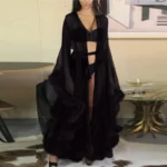 Glamorous Sheer Feather Trim Long Robe - Image 9