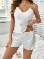 Satin Lace-Trim Cami Shorts Pajamas Set - Image 18