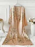 Floral Print Satin Robe with V-Neck and Belt - Image 18