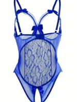 Sexy Floral Lace Trim Open Bust Crotchless Teddy Lingerie - Image 18
