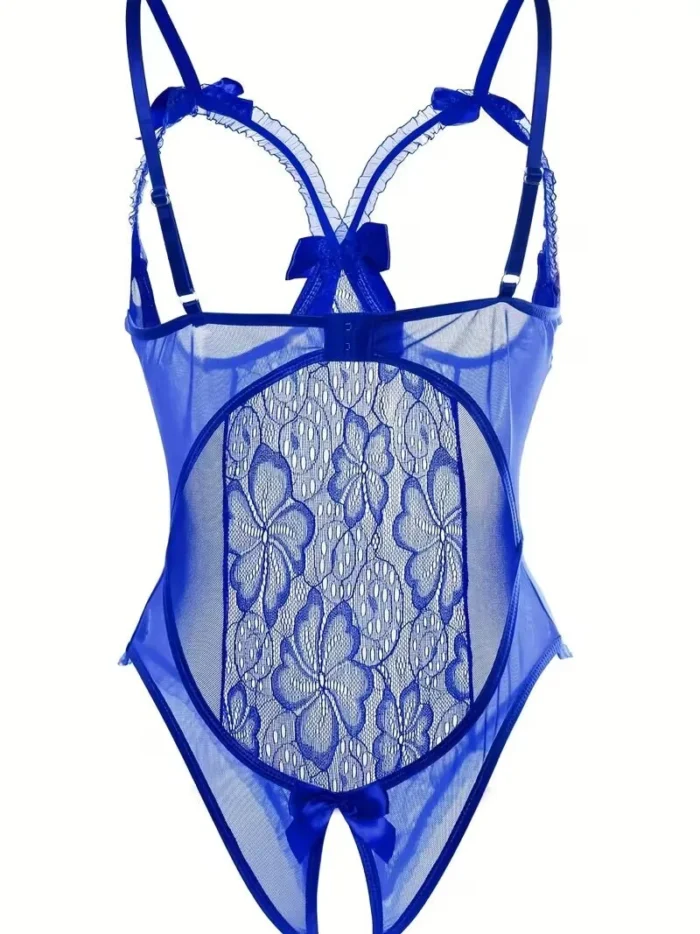 Sexy Floral Lace Trim Open Bust Crotchless Teddy Lingerie - Image 18
