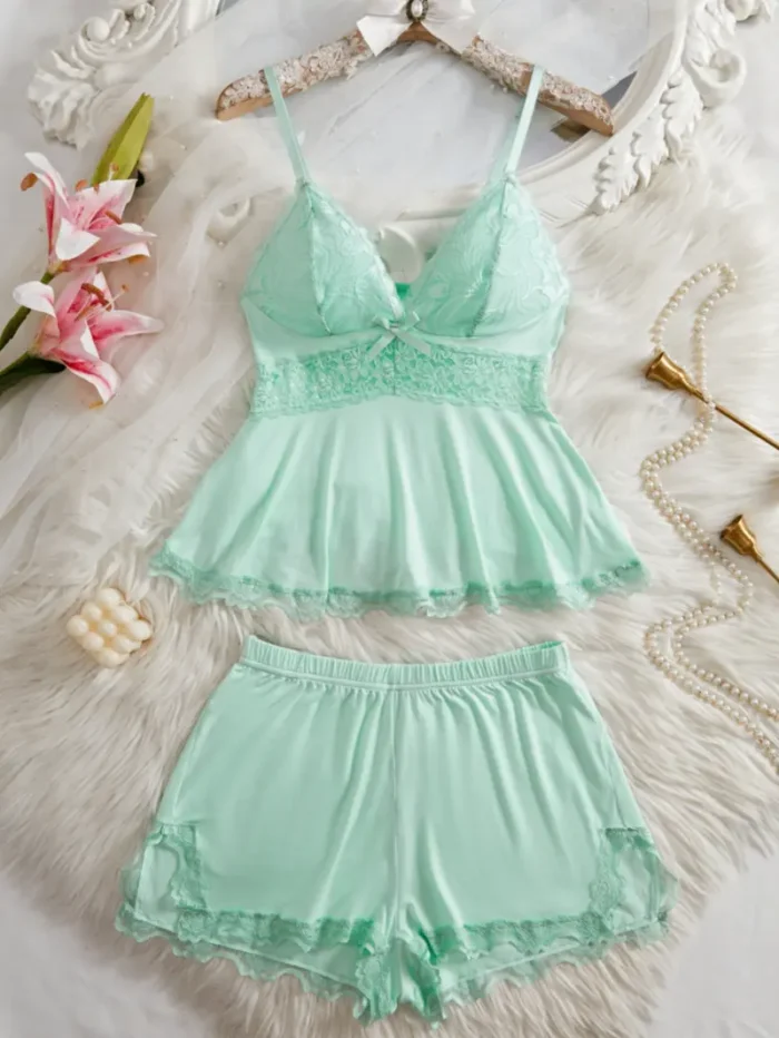 Lace Trim Cami Shorts Set Sexy Lingerie Set - Image 18