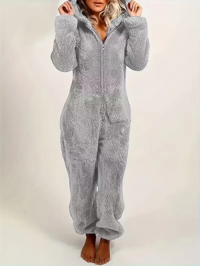 Cozy Fuzzy Hooded Onesie Pajamas for Women – Long Sleeve Zip Up Jumpsuit Sleepwear - Image 18