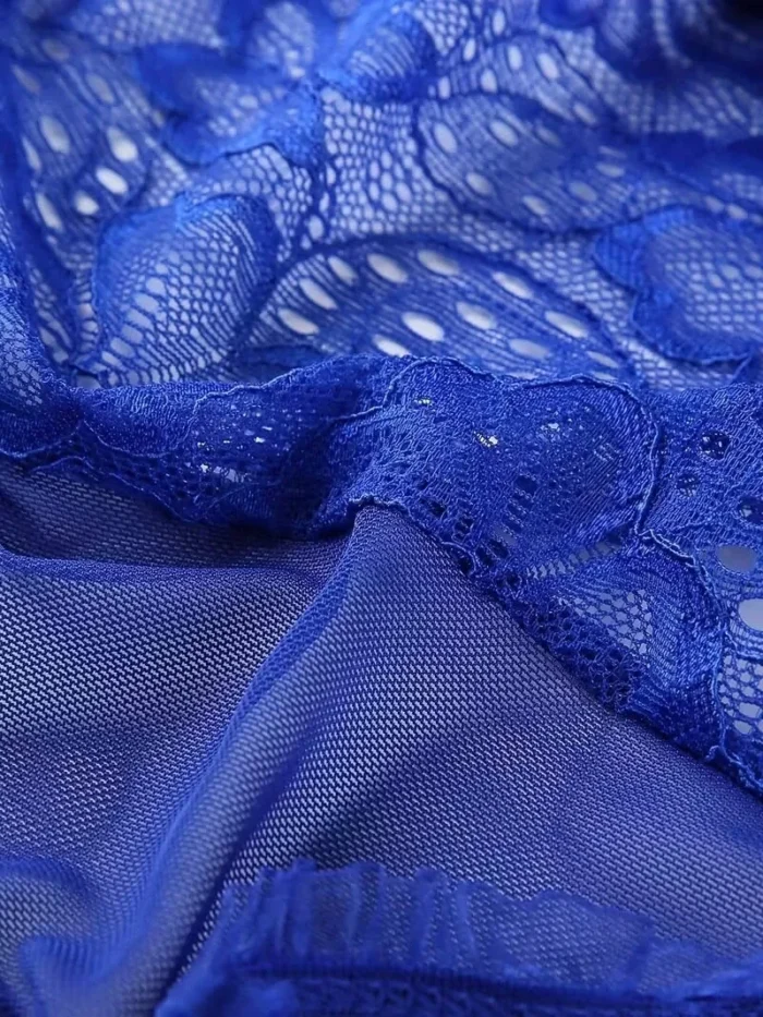 Sexy Floral Lace Trim Open Bust Crotchless Teddy Lingerie - Image 19