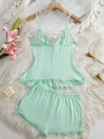 Lace Trim Cami Shorts Set Sexy Lingerie Set - Image 19