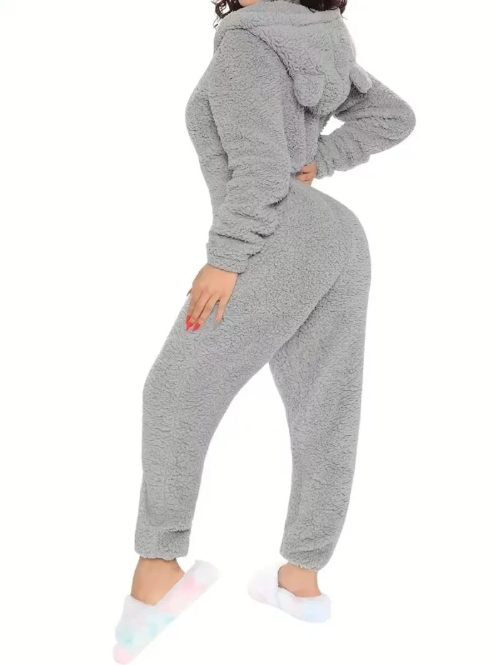 Cozy Fuzzy Hooded Onesie Pajamas for Women – Long Sleeve Zip Up Jumpsuit Sleepwear - Image 19