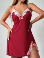 Lace Trim Hip-Hugging Side Slit Chemise Nightgown - Image 10