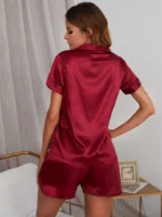 Two-Piece Satin Silk Short Sleeve Top & Shorts Women's Pajama Set - Image 20