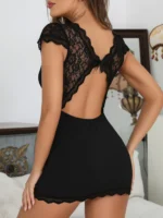 Black Lace Backless Nightdress Babydoll Lingerie Dress - Image 3