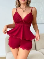 Lace Trim Cami Shorts Set Sexy Lingerie Set - Image 3