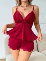 Lace Trim Cami Shorts Set Sexy Lingerie Set - Image 3