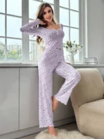 Two-Piece Floral Print Long Sleeve & Pants Pajama Set - Image 3