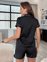 Two-Piece Satin Silk Short Sleeve Top & Shorts Women's Pajama Set - Image 22