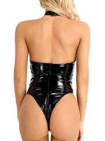 Women's Wet Look Cage Bodysuit Black Latex Backless Teddy Lingeries - Image 3