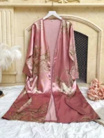 Floral Print Satin Robe with V-Neck and Belt - Image 24
