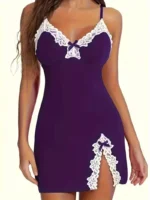 Lace Trim Hip-Hugging Side Slit Chemise Nightgown - Image 26
