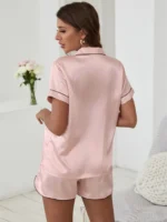 Two-Piece Satin Silk Short Sleeve Top & Shorts Women's Pajama Set - Image 24