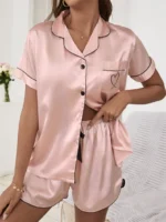 Two-Piece Satin Silk Short Sleeve Top & Shorts Women's Pajama Set - Image 25