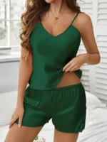 Satin Lace-Trim Cami Shorts Pajamas Set - Image 29