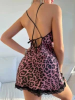 Sexy Criss Cross Backless Silk Satin Slip Dress – Lace Trim V Neck Split Thigh Nightgown Loungewear - Image 40