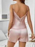 Satin Lace-Trim Cami Shorts Pajamas Set - Image 4