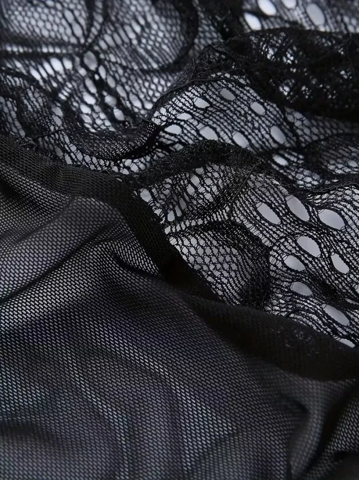 Sexy Floral Lace Trim Open Bust Crotchless Teddy Lingerie - Image 4