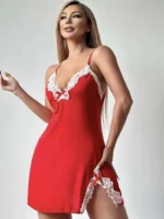 Lace Trim Hip-Hugging Side Slit Chemise Nightgown - Image 20