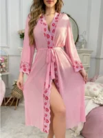 Kiss Me Sheer Mesh Lace Trim Long Robe – Pink - Image 6
