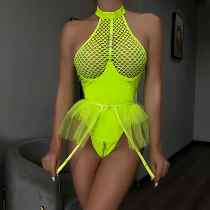 Latex Teddy Babydolls Leather Fishnet See-Through Teddy Lingerie Zip Crotch Bodysuits - Image 26