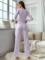 Two-Piece Floral Print Long Sleeve & Pants Pajama Set - Image 4