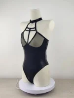 Women's Wet Look Cage Bodysuit Black Latex Backless Teddy Lingeries - Image 4