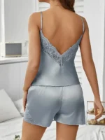 Satin Lace-Trim Cami Shorts Pajamas Set - Image 33